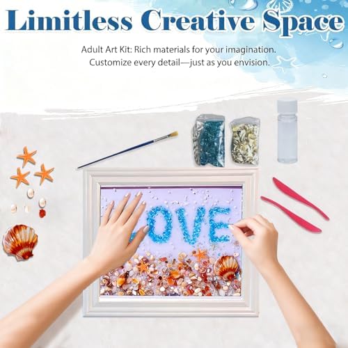 CIYOJA Sea Glass Stained Glass Kit – Love Mosaic Art Kit for Adults, DIY Resin Art Craft Kit with Crushed Seaglass, Framed Beach Artwork for Beginners & Creative Art Projects Home Décor - Image 2