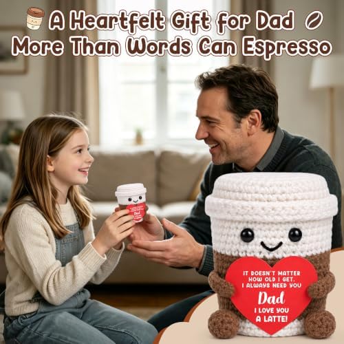 Dad Birthday Gifts from Daught Son Kids, Christmas Dad Gifts for New Daddy, Best I Iove You Gift for Step Bonus Dads Father, Funny Handmade Crochet Coffee Mug Cup for Coffee Lover Daddy Gift - Image 4