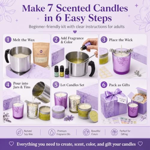 RU HANDMADE DIY Candle Making Kit for Adults – Soy Wax Candle Kit for Beginners, Make 7 Full-Size Candles with 7 Gift Boxes, 1120g Wax, 7×10ml Fragrance Oils, 4 Glass 7oz Jars & 3 Tins - Image 2