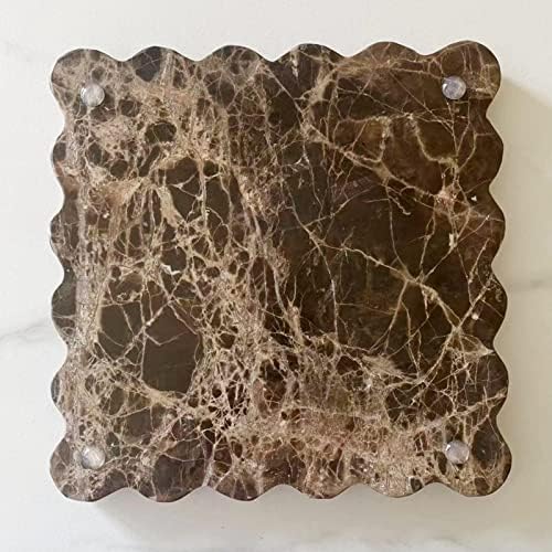 Vintage Natural Marble Tray Small Ornaments Scalloped Tray Handmade Storage Dish for Counter, Vanity, Dresser, Nightstand and Desk (Coffee Net) - Image 3