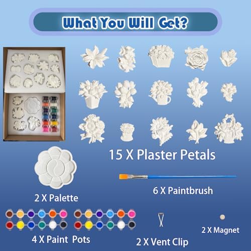 15 Pcs Plaster Painting Kit, Flower Magnet Craft Kit for Adults & Teens - Image 3