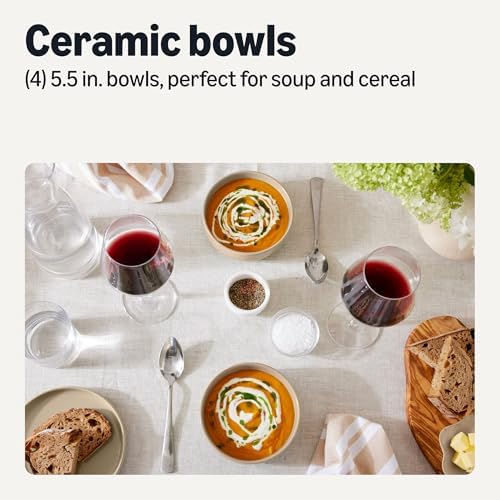Amazon Basics Glazed Stoneware Bowls, 4-Piece Set, Microwave and Dishwasher-Safe, 5.5 in., Linen Gray - Image 2