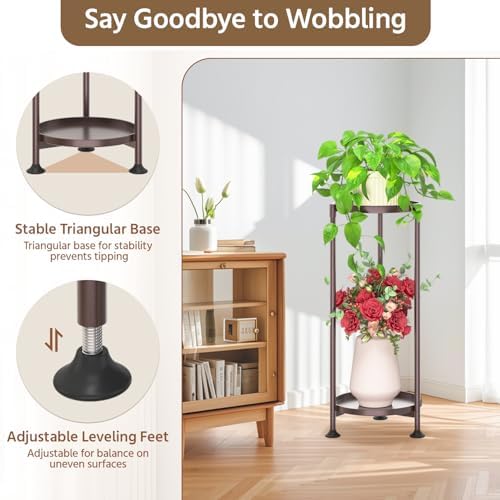 LASZOLA Metal Plant Stand Indoor Tall with 11 Inch Large Tray 2 Tier Brown - Image 5