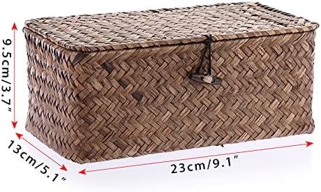 Hipiwe Wicker Shelf Baskets Bin with Lid, Handwoven Seagrass Storage Boxes - Image 4