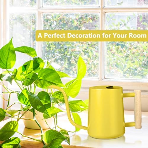Watering Can Indoor Plants, 35oz Small Stainless Steel Metal Watering Can Modern Decorative Watering Pot with Long Spout for Indoor House Plant Bonsai Garden Flowers (Yellow) - Image 4