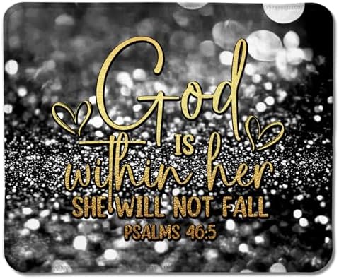 Black Glitter Christian Mouse Pad, God is Within Her She Will Not Fall Bible Verse Mouse Pads for Wireless Mouse Computers Laptop Desk Accessories, Christian Gifts for Women, 9.5x7.9 Inch by Unknown