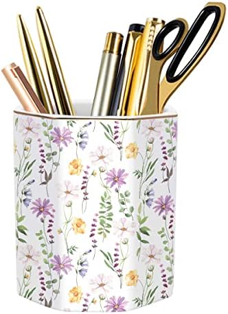 Ceramic Floral Pencil Pen Holder, Cute Stationery Holder for Office, Makeup Brush Holder for Girl Women, Pretty Flower by WAVEYU
