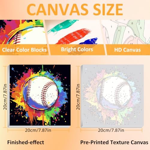 Mandun Baseball Paint by Numbers Kit for Kids, 8x8 inch - Image 2