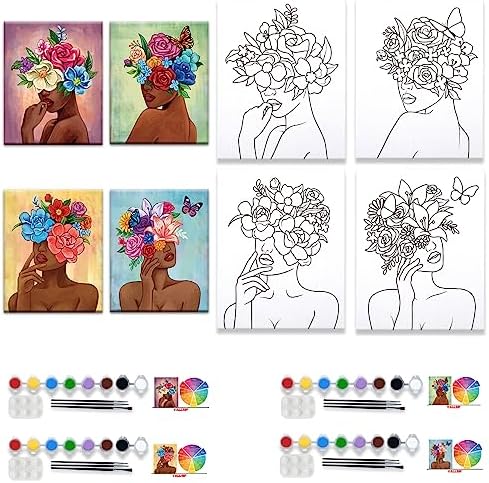 VALLSIP 4 Pack Paint and Sip Kit for Adults Flower Woman Girls Night Party by VALLSIP