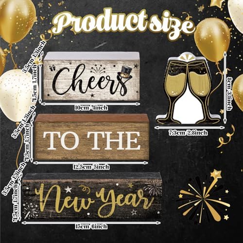 Moucuny 4 Pcs New Year Wooden Block Signs Farmhouse Table Centerpiece - Image 2