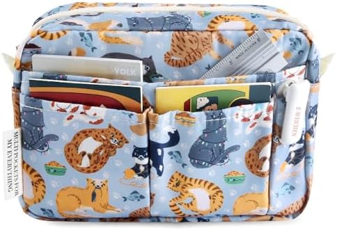 Multiple Pockets Portfolio Organizer with Zipper,Makeup Bag Pencil Pouch by E-WEICHEN