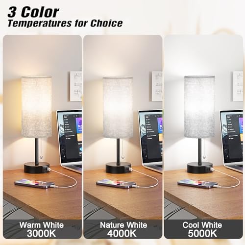 Grey Bedside Lamp for Bedroom Nightstand - Small Table Lamp Set of 2 - Image 6