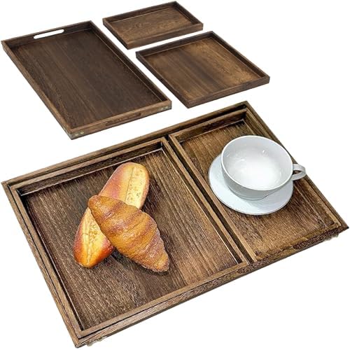 3-Piece Wooden Serving Tray Set for Ottoman,Breakfast in Bed,Coffee Table - Image 3