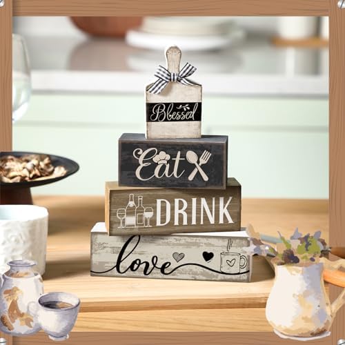 Moucuny 4 Pcs Farmhouse Kitchen Decor Wooden Plate Farmhouse Table Decor - Image 2