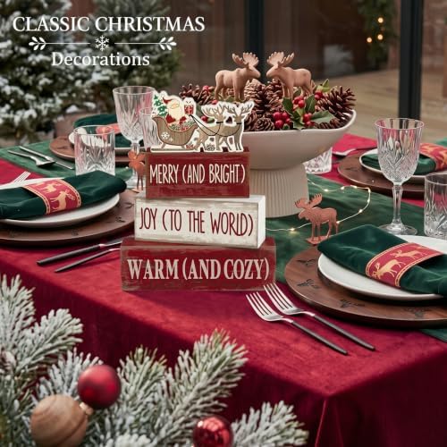 Moucuny 4 Pcs Christmas Table Decoration for Home Wooden Santa Sleigh Signs - Image 5