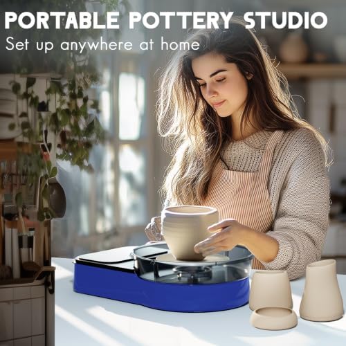 Pottery Wheel for Adults - Complete Pottery Tools Kit for Beginners, 6" Turntable Two-Way Rotation Adjustable Speed, 2.2 lbs. Air Dry Clay, Mini Clay Making Wheel with Storage Design (Blue) - Image 5