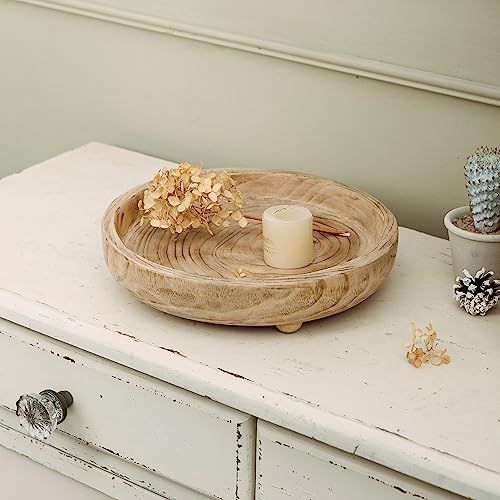 NIKKY HOME 12" Hand Carved Dough Bowls, Paulownia Wood Round Serving Bowl Decorative Wooden Tray, Natural - Image 4
