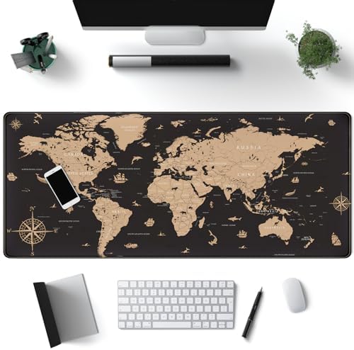 World Map Desk Mat Historical World Map Desk Pad Extra Large Computer Mouse Pad XL Black Topographic Mousepad Keyboard Pad for Desk Gaming Computer Laptop Office Non-Slip Desk Pad 31.5x11.8 in by Mechanical+Cattle