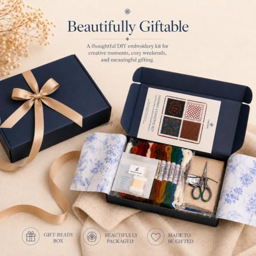 TMEGMIC Sashiko Embroidery Kit for Beginners, DIY Hand Stitching Coaster Making Craft Kit, Makes 10 Pcs in 4 Patterns (DIY Material Kit Only) - Image 6