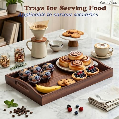 Small Serving Tray with Handles, 12"x8"x2" Wooden Tray - Image 6