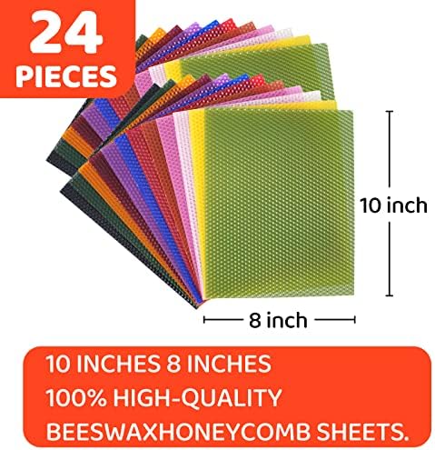 24 Pack 10x8 Inch Beeswax Sheets - Candle Making Kit Supplies for Christmas - DIY Crafts Gift for Kids, Beginners, Experts Alike - Honeycomb Sheet Included - Image 2