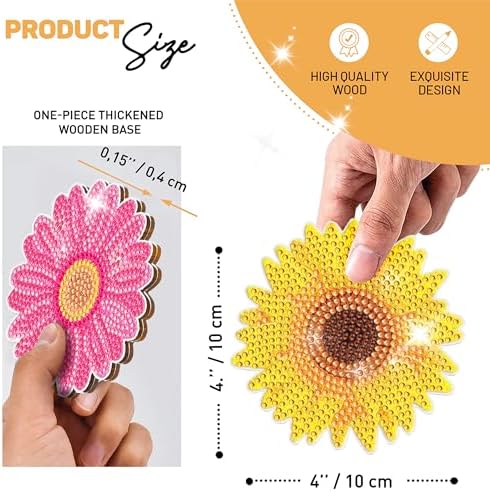 8 Pcs Flowers Shaped Diamond Painting Kits, Diamond Painting Kits with Holder Flowers, Diamond Art Coasters for Beginners Adults - Perfect Art Craft Supplies Gift!… (Flowers) - Image 2
