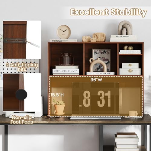 GIANTEX Desktop Bookshelf, Countertop Storage Hutch with 4 Shelves for Computer Desk, Dressing Tabletop Display Rack, Multipurpose Desk Hutch Storage Organizer for Home Office Dorm (Walnut) - Image 4
