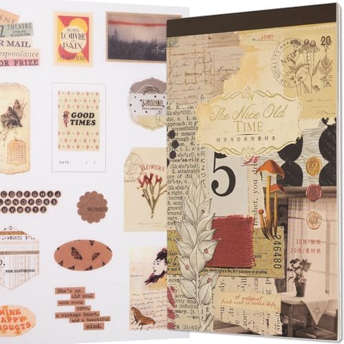 YagCu Journaling Sticker Book, Old Time Junk Journal Stickers, Vintage Scrapbooking Supplies, Pre-Cut Aesthetic Scrapbook Materials for Adults, Decorative Ephemera Bullet Planner DIY Arts Craft by YagCu