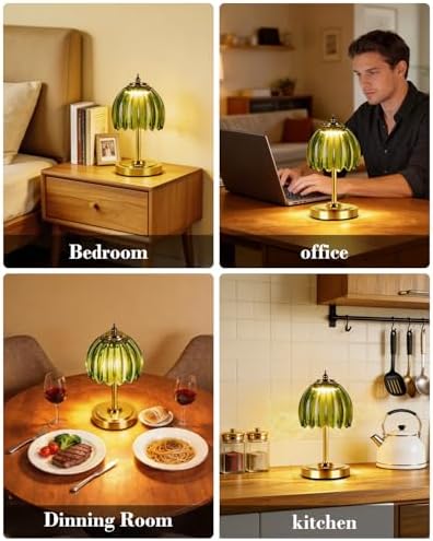 WERFOP Cordless Rechargeable Glass Flower Desk Lamp (Green) - Image 5