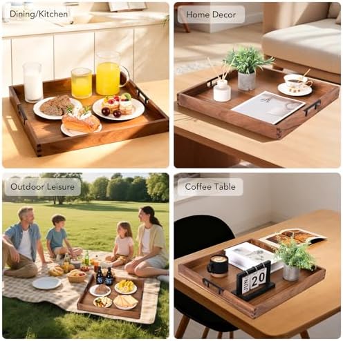 Joy&Grace Acacia Wood Ottoman Tray with Handles 20" x 20" - Image 4