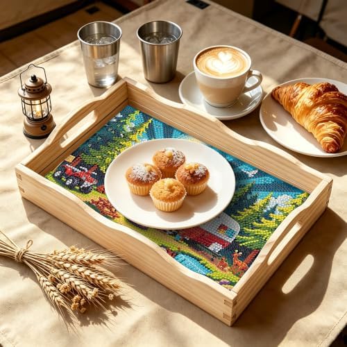 Camping Diamond Art Tray Wooden Serving Tray with Handles Decor 7.8×11.8 in - Image 4