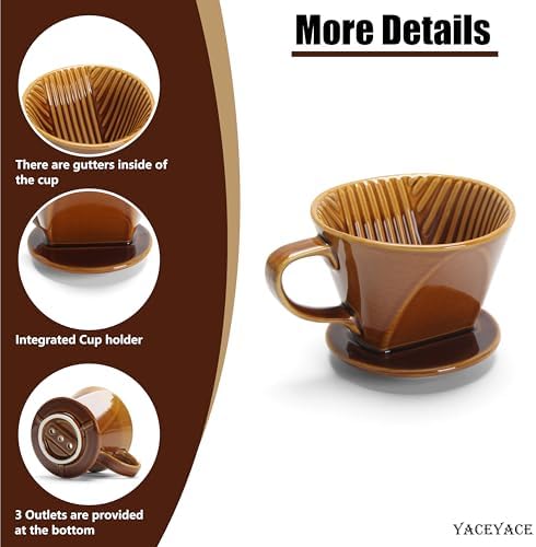 Pour Over Coffee Dripper, Single Brown Ceramic Pour Over - Image 3
