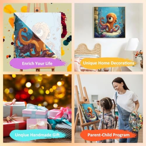 Mandun Octopus Paint by Numbers Kit for Kids, 8x8 inch - Image 7