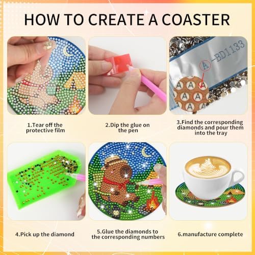 CRASHOT Capybara Diamond Art Painting Coasters Kit with Holder, 8 Pcs - Image 3
