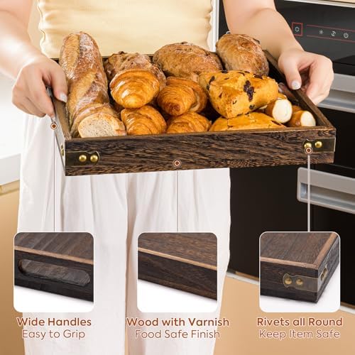 Serving Tray with Handles,Wood Decorative Tray,Square Large Serving Platter - Image 3