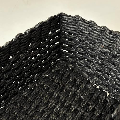 QINGTUHONE Woven Paper Rope Wicker Basket for Organizing(Set of 3,Black) - Image 6