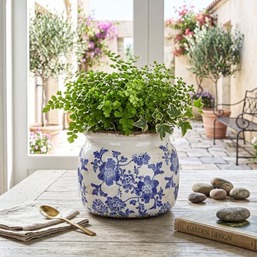 Vintage Planter, Chinoiserie Ceramic Plant Pot with Drainage Hole - Image 6