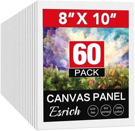 ESRICH 8x10 Canvas for Painting, 60 Pack Canvas Boards for Painting, Blank Canvases for Adult & Kids-Cotton Primed Painting Canvas Panels for Oil, Watercolor, Acrylic, Tempera. by ESRICH