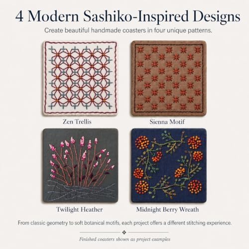TMEGMIC Sashiko Embroidery Kit for Beginners, DIY Hand Stitching Coaster Making Craft Kit, Makes 10 Pcs in 4 Patterns (DIY Material Kit Only) - Image 5