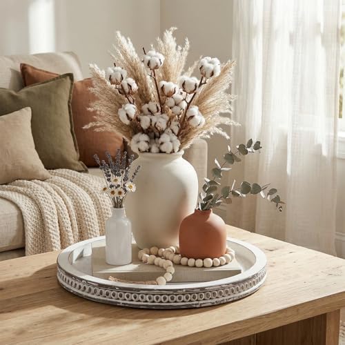 Farmhouse Round Wooden Beaded Tray 12" White Washed Wooden Decorative Tray Round Rustic Wood Decorative Coffee Table Trays for Home Living Room Kitchen Counter - Image 7