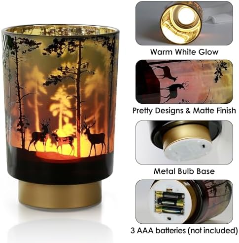 Eywamage Large Battery Operated Table Lamp with Remote, Forest Deer Accent Lamp, Cordless Glass Lamp for Bedroom Living Room - Image 3