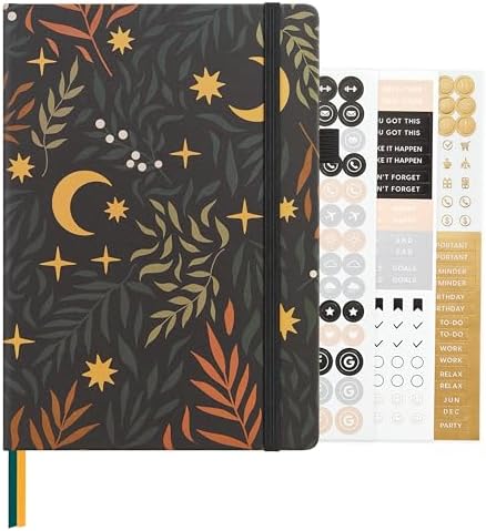 &And Per Se Dotted Journal Notebook, A5 Hardcover Aesthetic Dotted Notebook – 160 Pages 100gsm Thick Dot Grid Paper, 3 Sticker Sheets – Gift-Ready Journaling Kit for Women (Lunar Leaf) by AndPerSe