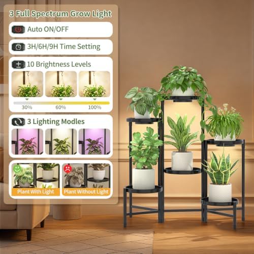 LASZOLA Plant Stand Indoor 10 Inch Large Tray With Lights, 6 Tier Black - Image 4