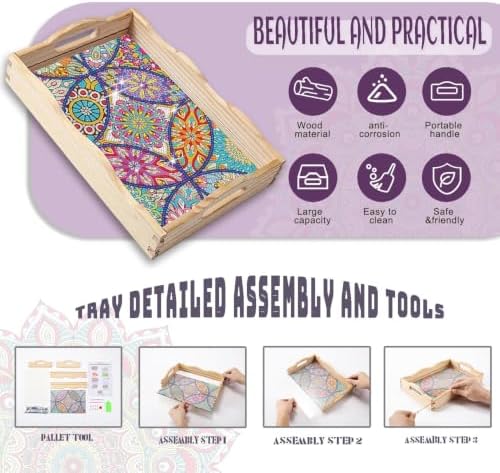 EWJRNSF DIY Mandala Diamond Painting Serving Tray with Handle for Adults - Image 3