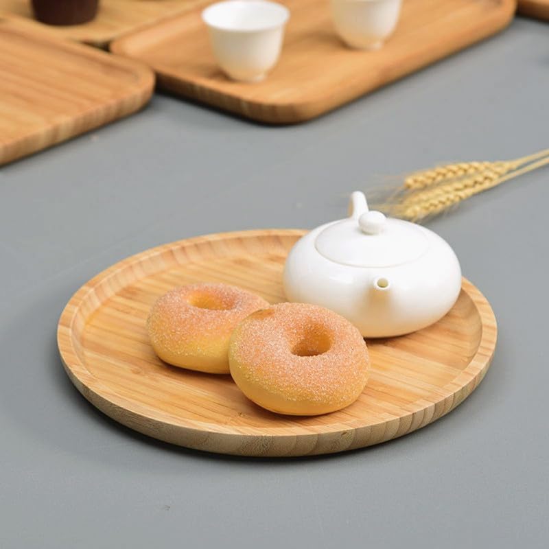 Round Bamboo Tray, Wood Serving Tray, Wooden Platter, Wood Charcuterie Board, Decorative Tray for Coffee Table, 9.8 inch - Image 4