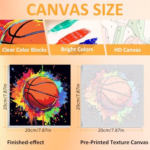 Mandun Basketball Paint by Numbers Kit for Kids, 8x8 inch - Image 2