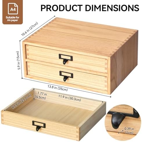 KIRIGEN Solid Wood Desk Organizer with 2 Drawers, Desktop Storage, Natural - Image 2