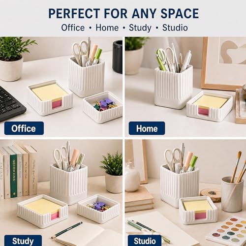 Aesthetic White Desk Organizer Set, Pen, Clip and Sticky Note Holder - Image 6