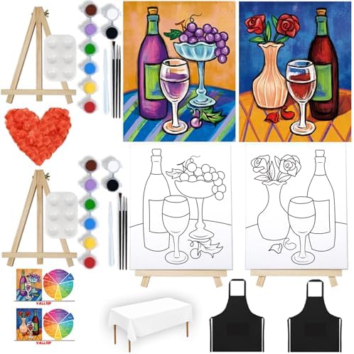 2 Pack Painting Kit for Adults 8X10 Pre Drawn Canvas Couples Date Night Art by VALLSIP
