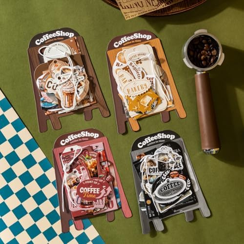 Alideco 120pcs Scrapbook Stickers Vintage Coffee Shop Scrapbooking Junk Journal Crafts Embelishment Decoration Stickers (kaiyijiakafeidian) by Alideco